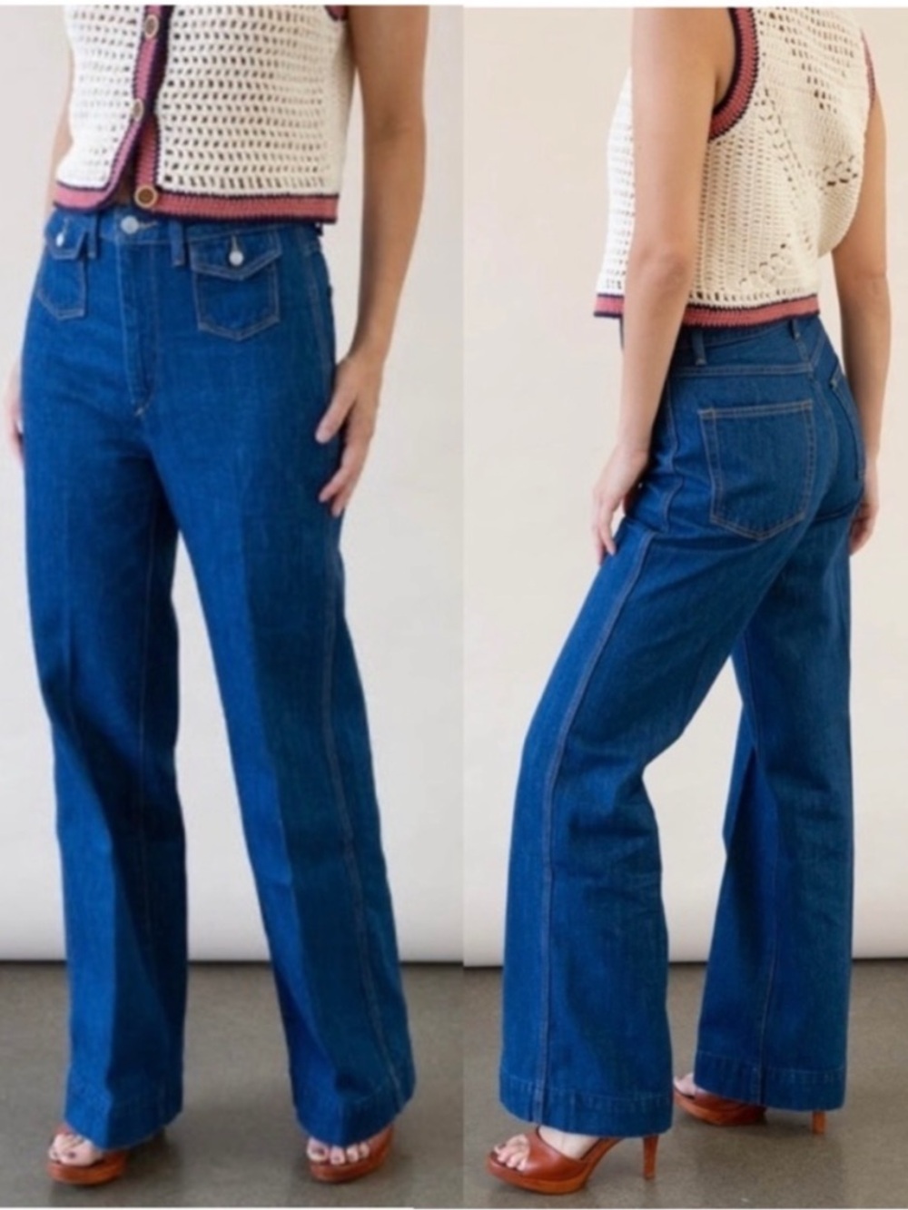Re/Done Women’s 70s Pocket Wide-leg Jeans/ True Rinse Size 28 Boho Western - Picture 1 of 11